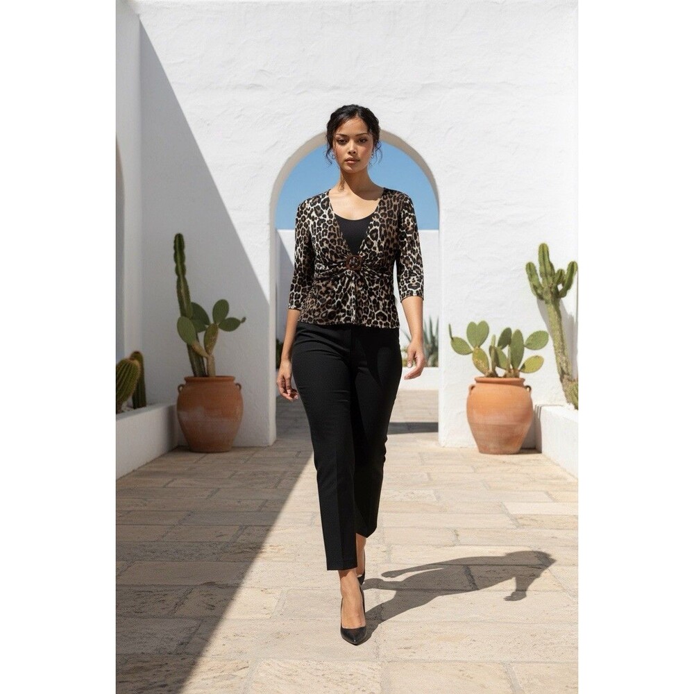 Smandee Leopard Print Faux Wrap Women’s Blouse Size M Animal Print Mob Wife